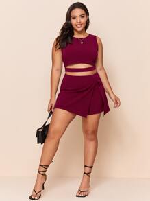 SHEIN Privé Bộ thời trang Plus Size Cắt ra màu trơn Giải trí - Màu Tím - Xem 4