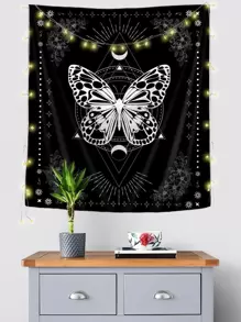 Butterfly Pattern Tapestry - Black and White - View 1