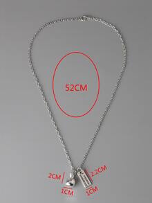 Men Slogan Graphic Geometric & Ball Charm Necklace - Silver - View 4