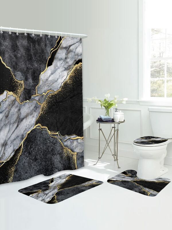 1pc Marble Pattern Bath Rug Or 1pc Shower Curtain SHEIN USA
