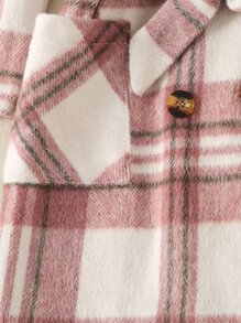 小女童格紋雙口袋泡泡袖雙排釦腰帶外套