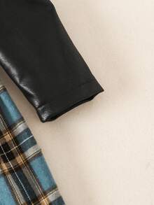 小女童格紋印花腰帶彼得潘領洋裝