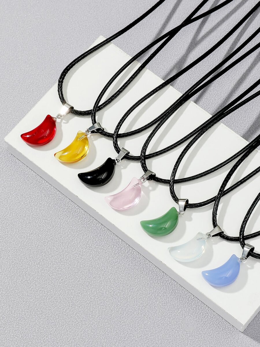 時尚流行7入組男士月亮吊墜項鍊，適合珠寶禮物和時尚外觀 - 彩色 - 查看 1