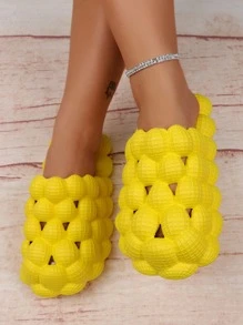 pueenb 女士時髦鏤空透氣木頭防水台鞋 - 黃色 - 查看 3