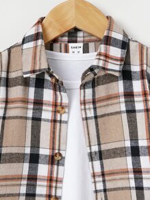 SHEIN 小男童格紋印花襯衫不帶T恤