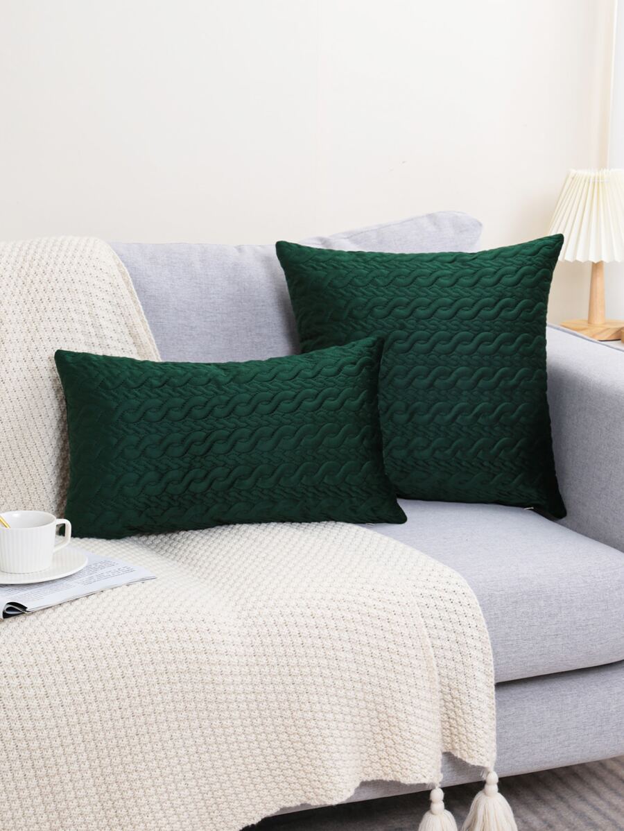 素色壓花靠墊套不附帶墊芯 - 墨綠色 - 查看 1