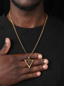 FEEL STYLE 1入不銹鋼18K鍍金空心倒三角形吊墜項鍊，男士日常穿著簡約風格 - 金黃色 - 查看 1