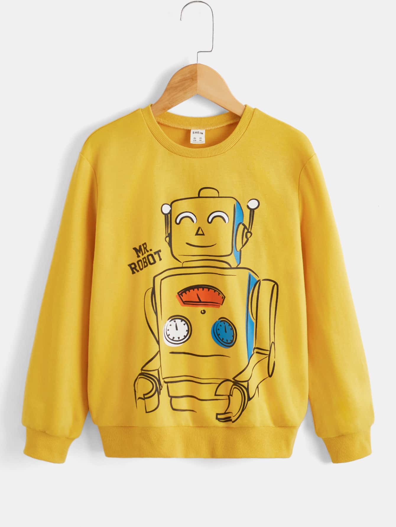 SHEIN Boys Cartoon & Letter Graphic Pullover - Yellow - View 1