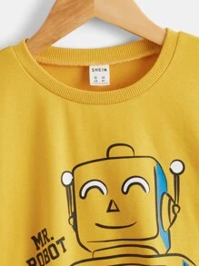 SHEIN Boys Cartoon & Letter Graphic Pullover - Yellow - View 4