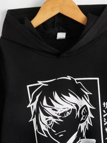 SHEIN 青少年男孩日文字母和数字图案卫衣 - 黑色 - 查看 3