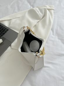 Stitch Detail Chain Decor Bag - White - View 3