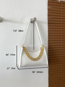 Stitch Detail Chain Decor Bag - White - View 4