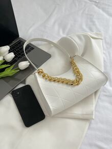Stitch Detail Chain Decor Bag - White - View 5