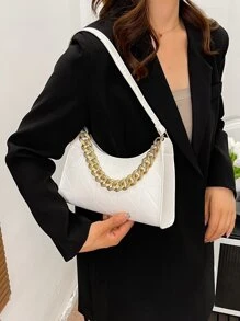 Stitch Detail Chain Decor Bag - White - View 7