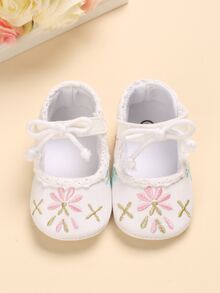 Girls Floral Embroidered Bow Decor Mary Jane Flats - Multicolor - View 4