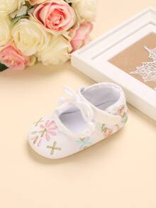 Girls Floral Embroidered Bow Decor Mary Jane Flats - Multicolor - View 6