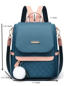 Rucsac matlasat impermeabil, cu buzunare multiple, brodat, antifurt, ușor, casual la modă, rucsac pentru școală, portofel elegant și ușor, portabil, geantă de voiaj pentru femei cu pandantiv cu pompon, geantă de voiaj pentru umăr din nailon pentru femei, geantă organizatoare pentru mămici, potrivită pentru femei care fac cumpărături, elevi de școală primară, gimnaziu, boboci și doi ani de facultate, absolvenți noi și lucrători la birou, perfectă pentru școală, serviciu, naveta, activități în aer liber, călătorii, drumeții - Albastru - Vizualizare 7