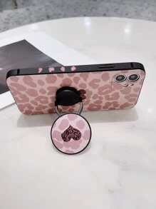 粉色豹纹手机壳，带突出的手机握把 - 藕粉色 - 查看 2