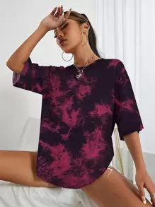 INAWLY Tie Dye Drop Shoulder Oversized Tee Graphic Tees Women Tops - Multicolor - View 3