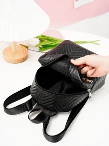 Waterproof,Lightweight Small Chevron Functional Backpack Women's Fashion Quilted Backpack,Small Shoulder Purse With Multi Zipper,Small Hand Purse 1pc Women Wavy Pattern Backpack,Large Capacity Casual Travelling Hiking Backpack, ,School Bag,Lightweight,Portable,Business Casual,For Women College Students,Perfect For Office,College,Middle School,High School,Work,Business,Commute,Stadium,Sports,Shopping,Holiday - Black - View 7