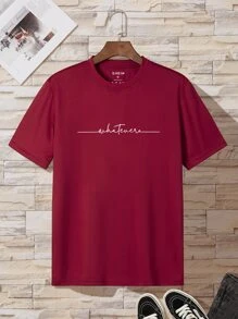 Hombres Camiseta con estampado de letra - Burdeos - Ver 3