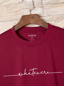 Hombres Camiseta con estampado de letra - Burdeos - Ver 4