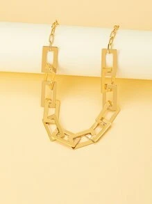 矩形鏈條樣式項鍊 - 金黃色 - 查看 2