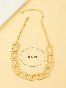 矩形鏈條樣式項鍊 - 金黃色 - 查看 4