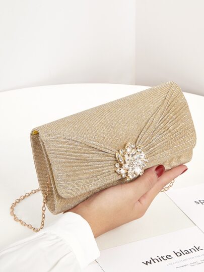 Bolso de noche con lazo decorado de strass para mujer, bolso de mano tipo clutch para fiesta, baile de graduación, boda