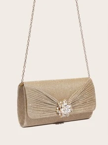 Women's Rhinestone Bow Decorated Evening Bag, Clutch Handbag For Party, Prom, Wedding - Gold - View 2