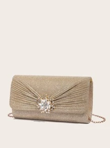 Women's Rhinestone Bow Decorated Evening Bag, Clutch Handbag For Party, Prom, Wedding - Gold - View 7