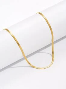 1入組素色極簡項鍊,不銹鋼首飾類 - 金黃色 - 查看 3