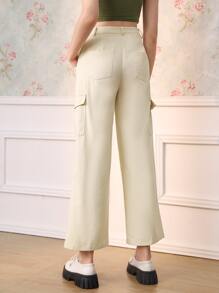 SHEIN MOD Quần nữ Nút Túi Dây kéo màu trơn Giải trí - Màu be - Xem 3
