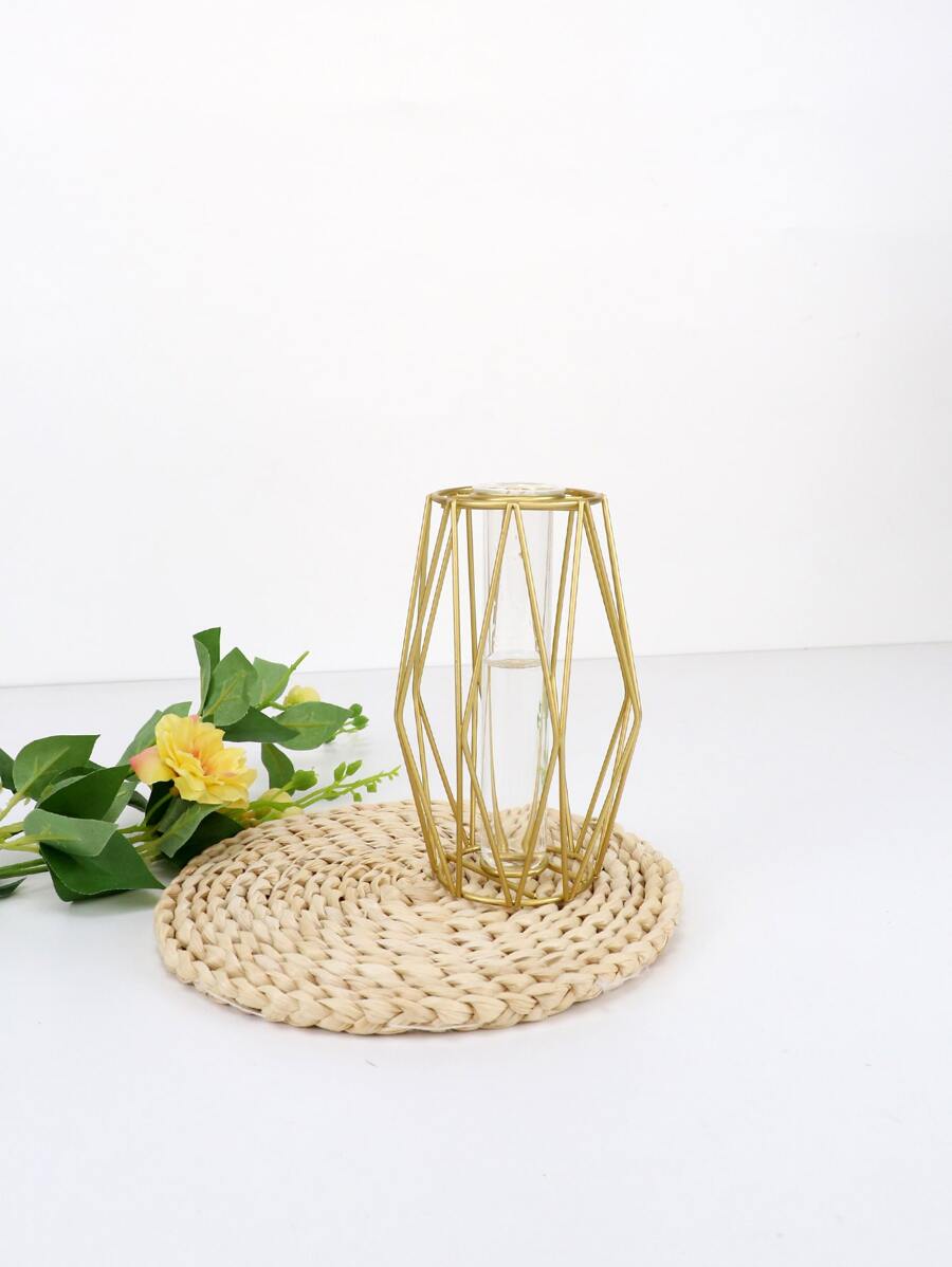 1pc Iron Flower Vase,Home Decor,Flower Vase,Centerpiece,Table Decor Gifts Birthday Graduation Room Decor Glass Vase - Gold - View 1
