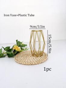 1pc Iron Flower Vase,Home Decor,Flower Vase,Centerpiece,Table Decor Gifts Birthday Graduation Room Decor Glass Vase - Gold - View 5
