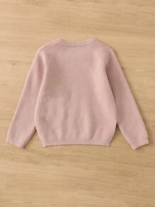 SHEIN 女童開衩高低下擺針織毛衣 秋季 - 粉色 - 查看 2