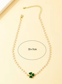 Faux Pearl Decor Clover Charm Necklace - Green - View 4