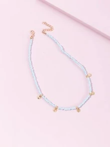 圓形吊飾串珠項鏈 - 藍色 - 查看 2