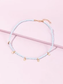 圓形吊飾串珠項鏈 - 藍色 - 查看 4