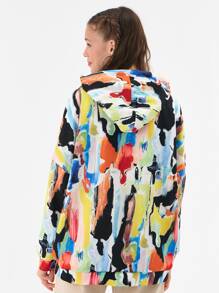 Allover Print Kangaroo Pocket Drawstring Hoodie - Multicolor - View 2
