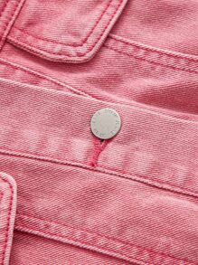 SHEIN MOD Puff Sleeve Shirred Denim Jacket - Pink - View 3