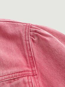SHEIN MOD Puff Sleeve Shirred Denim Jacket - Pink - View 4