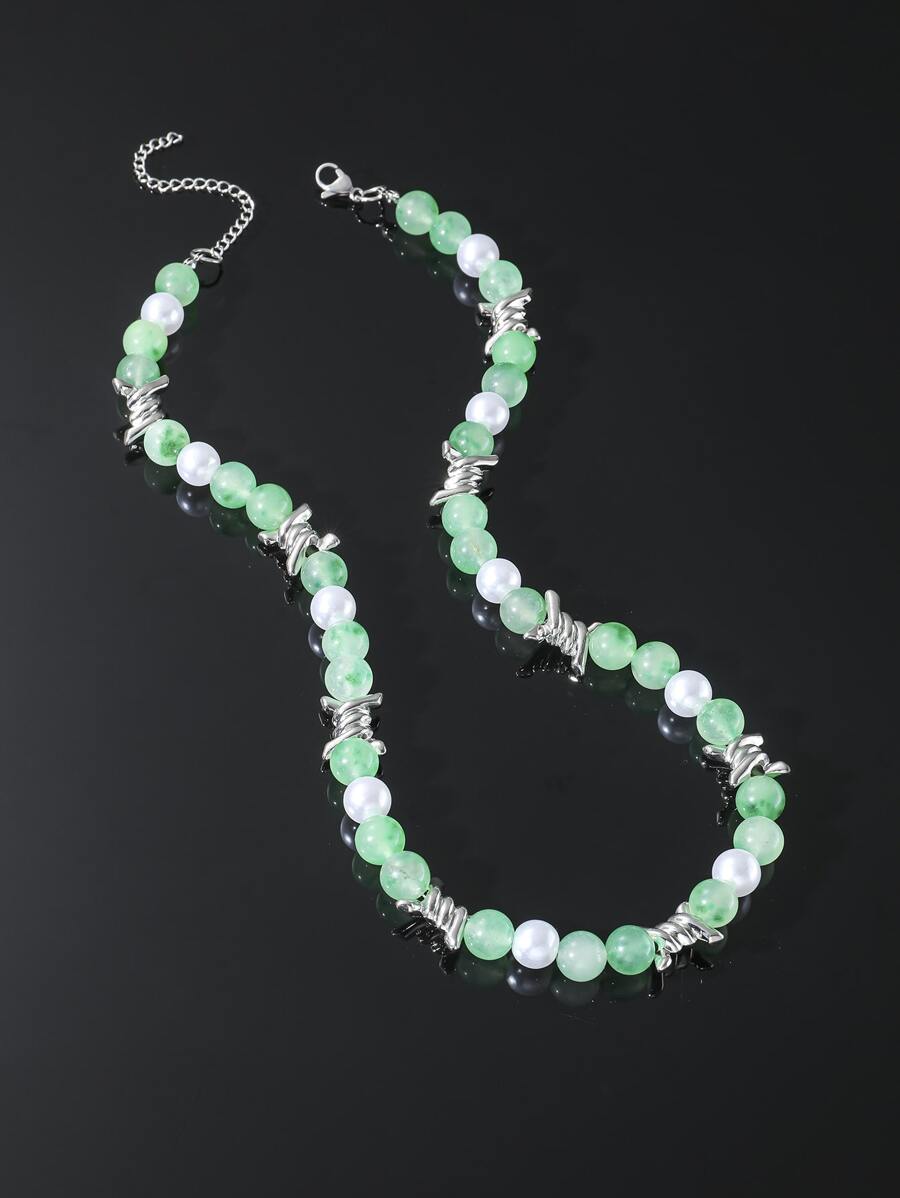 男士刺裝飾珍珠串珠項鍊