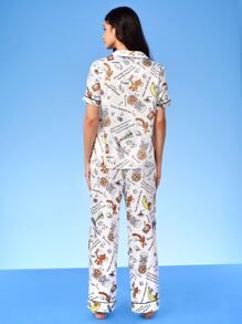 TOM & JERRY X SHEIN Cartoon & Slogan Graphic PJ Set - White - View 2