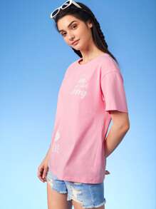 TOM & JERRY X SHEIN Cartoon Graphic Drop Shoulder Tee - Baby Pink - View 3