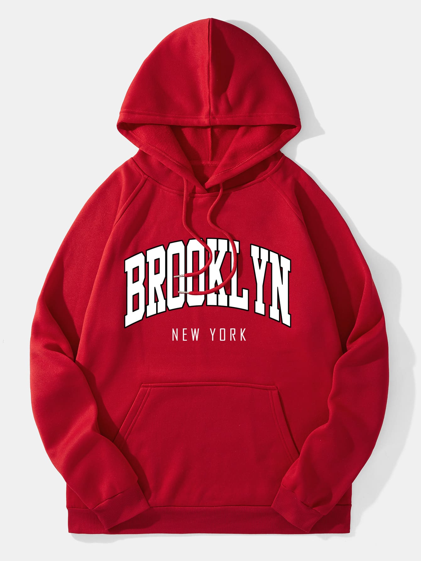 Men Letter Graphic Thermal Drawstring Hoodie - Red - View 1