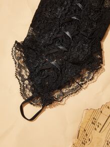 ROMWE Academia Lace Up Front Fingerless Gloves - Black - View 3