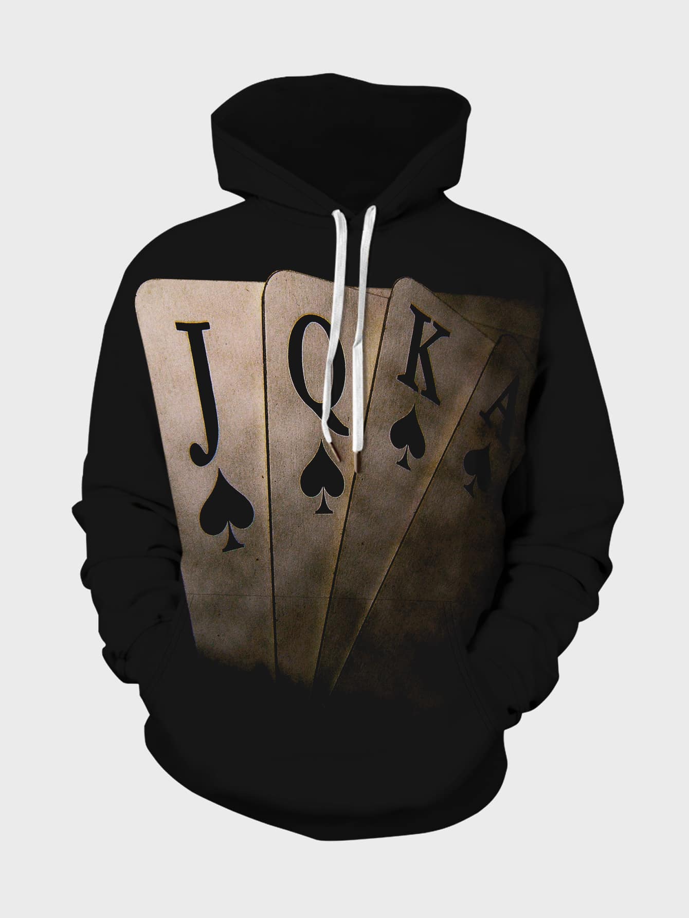 Manfinity LEGND Men Playing Card & Letter Graphic Drawstring Hoodie - Black - View 1