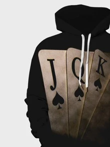 Manfinity LEGND Men Playing Card & Letter Graphic Drawstring Hoodie - Black - View 3
