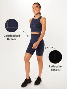 GLOWMODE 8" Powersculpt™ Reflective Stitch Side Pocket Bike Shorts - Navy Blue - View 2